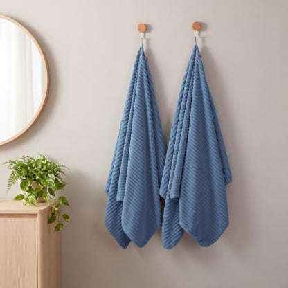 REDKISS Blue Bath Towels Set 6 Piece - Microfiber Bathroom Towels of 6 Large, Highly Absorbent Bath Towel, Soft Shower Towel for Bathroom, Hotel 2 Bath Sheet 2 Hand Towel 2 Washcloths