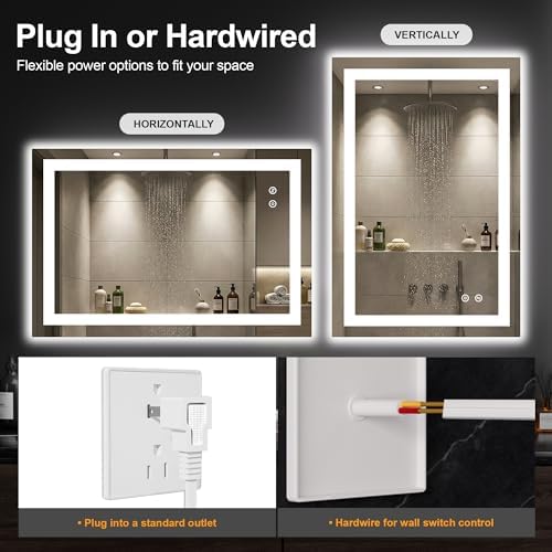 30x20 LED Bathroom Mirror with Lights, Lighted Vanity Mirror for Wall