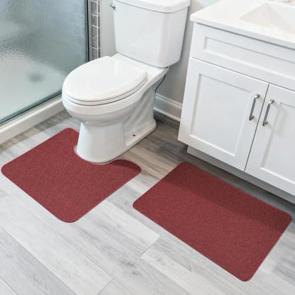 Bosap Bath Mat Set 2 Pieces,Ultra Thin Bathroom Rugs,Rubber Toilet Rugs