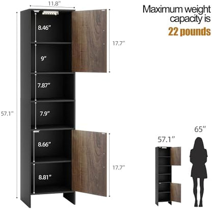 Bathroom Storage Cabinet, Tall Narrow Storage Cabinet with USB Light, Black