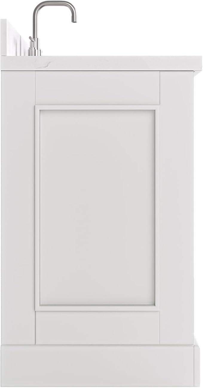 ARIEL Stafford 60-inch Bathroom Vanity with Sink,Solid Wood, 1.5-inch Carrara White Quartz Countertop, Double Rectangular Porcelain Sink, 4 Soft Closing Doors, 6 Dovetail Drawers, Midnight Blue