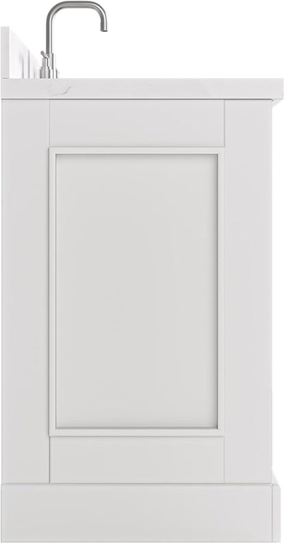 ARIEL Stafford 60-inch Bathroom Vanity with Sink,Solid Wood, 1.5-inch Carrara White Quartz Countertop, Double Rectangular Porcelain Sink, 4 Soft Closing Doors, 6 Dovetail Drawers, Midnight Blue