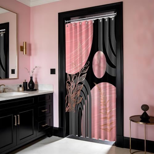Pink and Black Stall Shower Curtain, 48X72 in Narrow Small, Mid Century