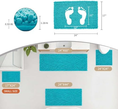 Disolla Small Bath Mat 17x24 Inch - Chenille Teal Bathroom Rug, Extra Soft Absorbent Plush Shaggy Bathmat, Non-Slip Machine Washable Floor Mat for Shower, Tub and Sink