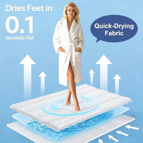 ACCUMTEK Striped White Bathroom Rug Set 3 Pieces Ultra Soft, Non Slip Chenille Toilet Mat, Absorbent Plush Shaggy Bath Mats for Bathroom, Bedroom, Kitchen, Ivory