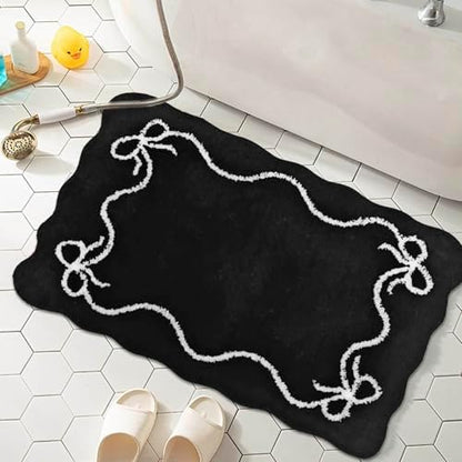Mocsicka Black Bow Bath Mat Cute Bow Bathroom Rug Super Soft Absorbent Bathroom Rugs Non Slip Bath Mat Machine Washable Rug for Bathrooms 20x32 inches (Black, 50x80cm)