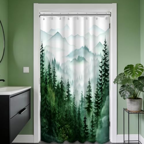 Dark Green and White Stall Shower Curtain, 48X72 in Narrow Small, Forest