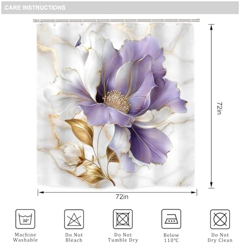 Purple Gold Marble Floral Modern 4Pcs Bathroom Shower Curtain Set with Rugs