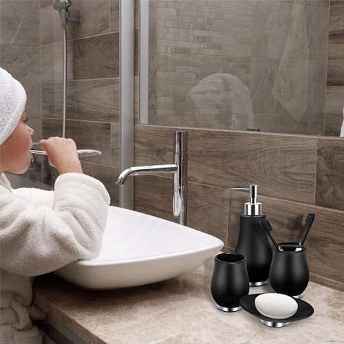 RQYIXI Ceramic Bathroom Accessories Set,Black,4 Piece,Tulip Design