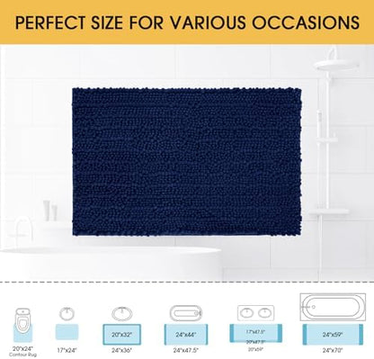 ACCUMTEK Upgrade Luxury Navy Blue Bathroom Rug Mat 32"x20", Ultra Soft Thick Absorbent Bath Mats, Non Slip Chenille Toilet Mat for Bathroom, Bedroom, Kitchen, Shower, Tub