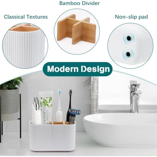 GFWARE White Toothbrush Holder, 5 Slots Bathroom Storage Organizer