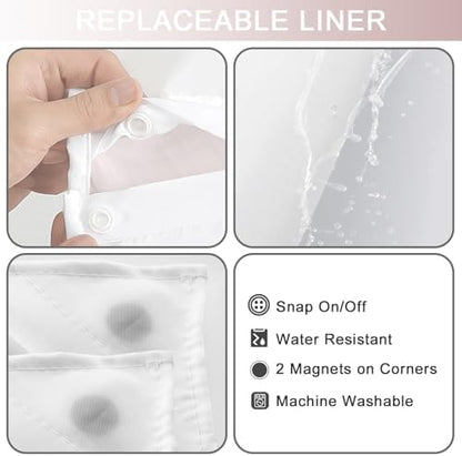 No Hook Shower Curtain and Liner Set for Bathroom, Blush Pink, 71" x 74"