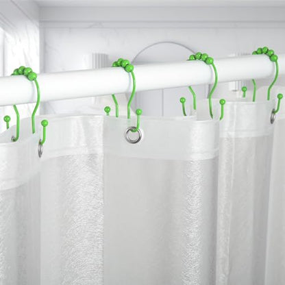 Goowin Shower Curtain Hooks, 12 Pcs Shower Curtain Rings, Stainless Steel Shower Curtain Hangers, Double Hook Shower Curtain Hooks, Smooth Sliding Anti-Drop Shower Rings for Curtain (Green)