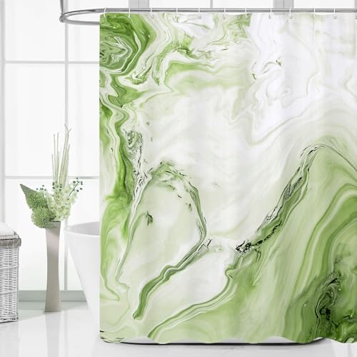 Sage Green Marble Shower Curtain, Abstract Watercolor, 72 x 72 Inches