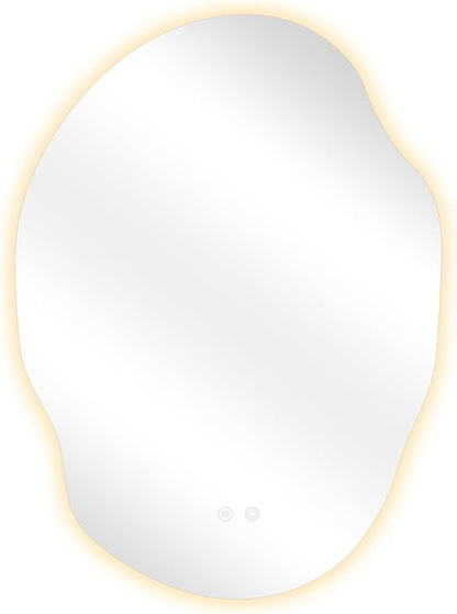 Asymmetrical LED Bathroom Mirror with Lights,Irregular Led Bathroom Vanity Mirror for Wall with Backlit, Anti Fog, 3 Colors and Dimmable Light,[Horizontal/Vertical] 40" H x 30" W