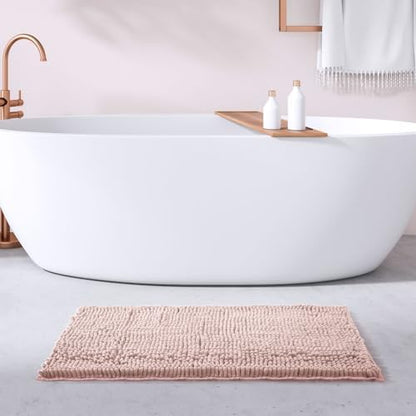 FRESHMINT Large Chenille Bathroom Rugs Mat 36”x24”, Non-Slip Bath Mat for Bathroom Floor & Bathtub, Washable Shower Shag Bath Rugs, Soft Fluffy Thick Water Absorbent Microfiber Shower Mat, Dusty Pink
