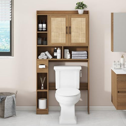 Vabches Over The Toilet Storage Cabinet with 2 Barn Doors, Oak