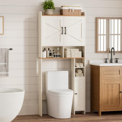 Homhedy Wooden Over The Toilet Storage Cabinet with Barn Door