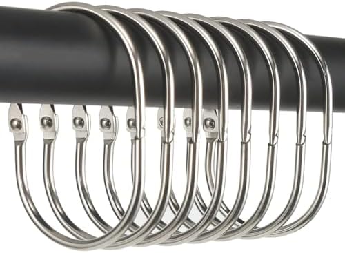 Goowin 24 Pcs Shower Curtain Rings, Shower Curtain Hooks, Oval Snap Shower Rings for Curtain, Metal Shower Curtain Rings Rust Proof, Glide Smoothly Shower Hooks for Shower Curtain Rod (Nickel)
