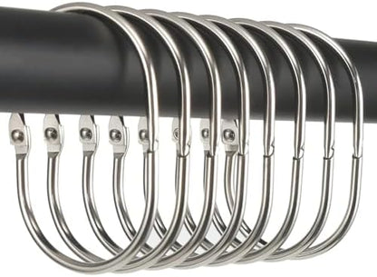 Goowin 24 Pcs Shower Curtain Rings, Shower Curtain Hooks, Oval Snap Shower Rings for Curtain, Metal Shower Curtain Rings Rust Proof, Glide Smoothly Shower Hooks for Shower Curtain Rod (Nickel)