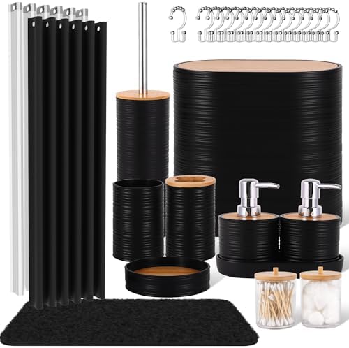 25 PCS Black Bathroom Accessories Set丨Shower Curtain Bathroom Accessory