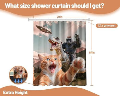 Extra Tall Shower Curtain XL Cool Cat Dinosaur, 70 x 84 Inchs