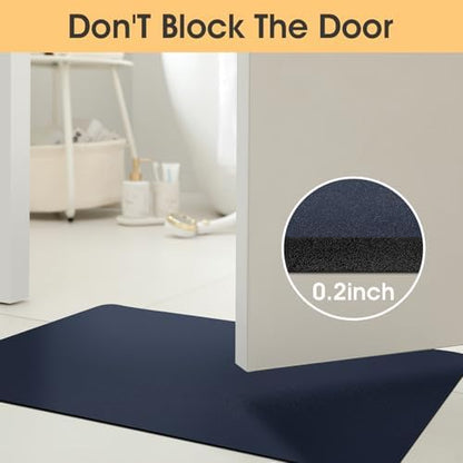 ACCUMTEK Non Slip Bath Mat, Thin Bathroom Rugs Fit Under Door, Quick Dry Bath Mats, Machine Washable Bath Rugs for Bathroom, Bathtub & Kitchen, Bathtub, Dark Blue/Solid/2 Piece