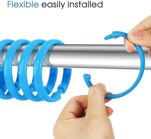 Blue Shower Curtain Hooks - 12 Pcs Circular Plastic Shower Curtain Rings for Bathroom - O Shaped Blue Shower Hooks Rings for Shower Curtain Rod