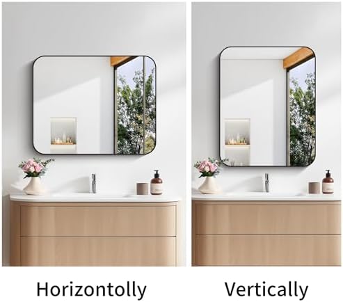 FORBATH Bathroom Mirror for Over Sink 24x30 Inch Black, Rectanglar Wall Mirror with Metal Frame, Rounded Corners for Bathroom, Bedroom, Entryway Decor (Horizontal or Vertical)