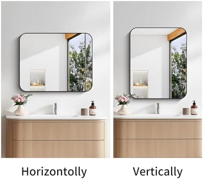 FORBATH Bathroom Mirror for Over Sink 24x30 Inch Black, Rectanglar Wall Mirror with Metal Frame, Rounded Corners for Bathroom, Bedroom, Entryway Decor (Horizontal or Vertical)