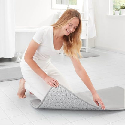 Memory Foam Bath Mat Non Slip Absorbent Super Cozy Velvet Bathroom Rug Carpet (60 inches X 24 inches, Silver)