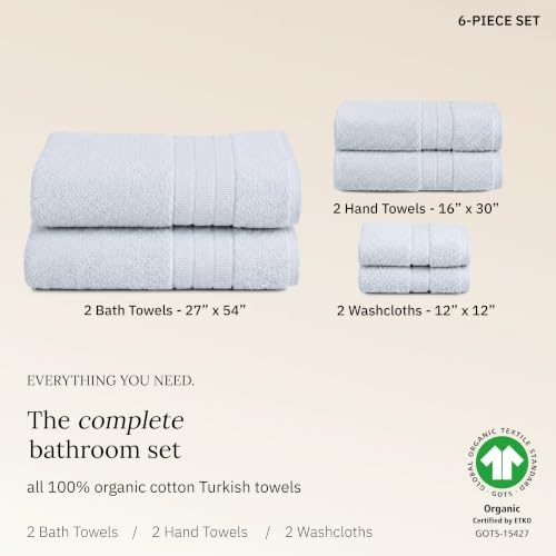 California Design Den Organic Cotton Bathroom Towel Set of 6, Soft Blue