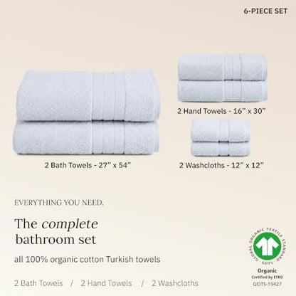 California Design Den Organic Cotton Bathroom Towel Set of 6, Soft Blue
