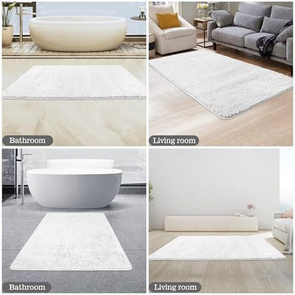 Yeaban Chenille White Bathroom Rug 30"x50",Non-Slip Rubber Backing