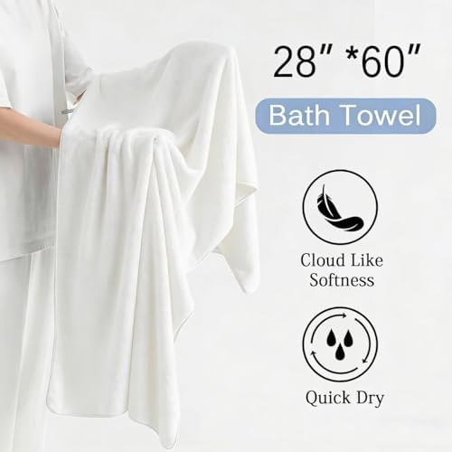 Hailea Luxury Bath Towels Set - 12 Piece (4 Large Bath Towels,4 Hand Towels,4 Washcloths), 100% Microfiber,Extra Absorbent Super Soft & Quick Dry,Complete Family Pack for Bathroom Gym Pool,White