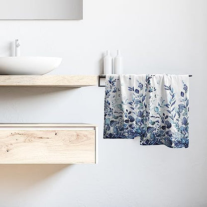 Blue Eucalyptus Leaves Hand Towels Set of 2, Botanical Leaf Floral Face Towel 28X14 inch, Quick Dry Super Absorbent Soft Washcloths for Kitchen Bathroom Yoga Workout Gym