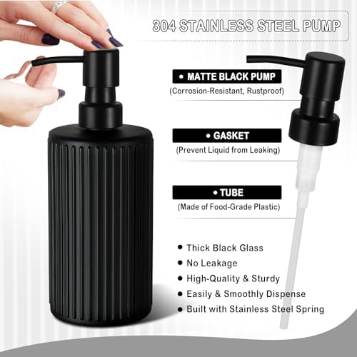 KASUNTING Matte Black Bathroom Accessories Set, 4 Pcs Glass Bathroom Accessory Set, Soap Dispenser, Toothbrush Holder, Qtip Holder Set, Bathroom Sets Complete, Bathroom Sink Set for Modern Home Decor