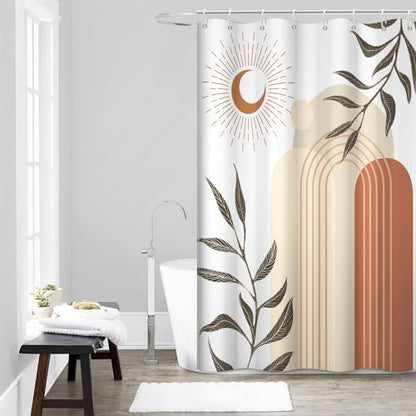 Boho Moon Shower Curtain with Hooks for Bathroom 60x72 Inch