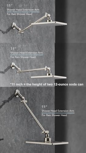11 Inch Adjustable Shower Head Extension Arm With Locking Set Screw, Singing Rain 304 Stainless Steel Nickel Brushed Angle Height Adjustable, G1/2 Universal Connector Compatible (Nickel Brushed)