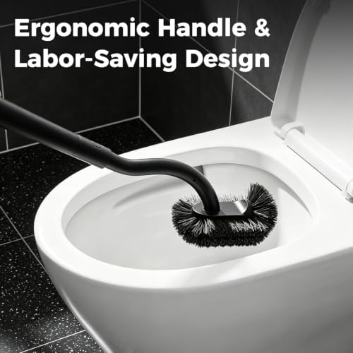 Toilet Bowl Brush and Holder, OSCIOSS Toilet Brush Set with Ergonomic Design, Compact Size, Durable Bristles, RV Toilet Brushes & Holders for Dead Corner Clean (Black, 1pack)