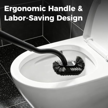 Toilet Bowl Brush and Holder, OSCIOSS Toilet Brush Set with Ergonomic Design, Compact Size, Durable Bristles, RV Toilet Brushes & Holders for Dead Corner Clean (Black, 1pack)