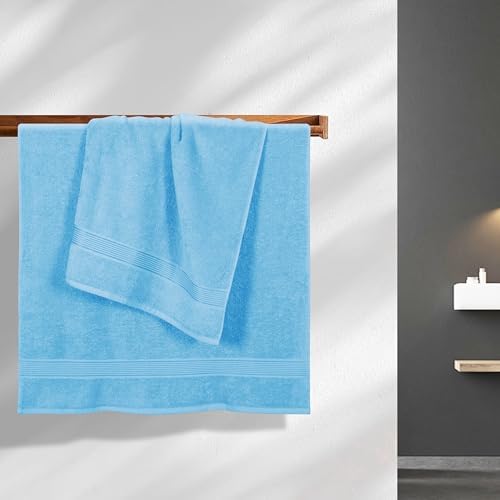 Belizzi Home Cotton 2 Pack Oversized Bath Towel Set 28x55 inches, Large Bath Towels, Ultra Absorbant Compact Quickdry & Lightweight Towel, Ideal for Gym Travel Camp Pool - Sky Blue