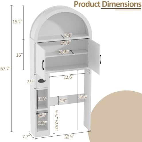 Spurgehom Over Toilet Storage Cabinet, Bathroom Arch Organizer, White