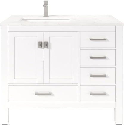 Eviva London 42 in. White Single Sink Bath Vanity with Carrara Quartz Top and Left Porcelain Sink