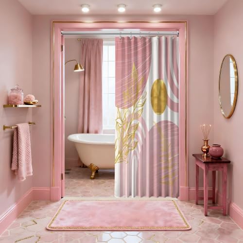 Light Pink and Gold Stall Shower Curtain, 36X72 in Narrow Small