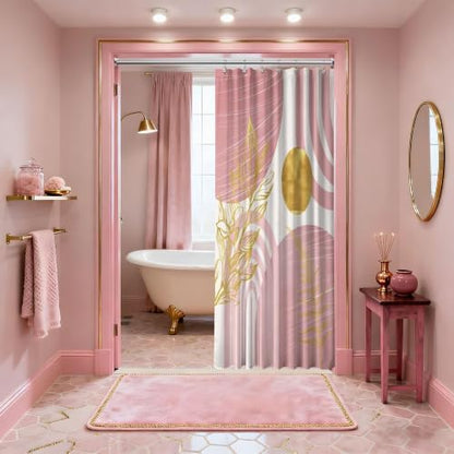 Light Pink and Gold Stall Shower Curtain, 36X72 in Narrow Small