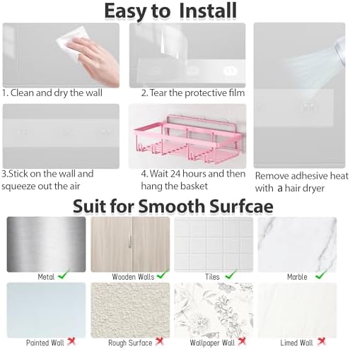Liuoud 5 Pack Shower Caddy for Inside Shower, Pink Bathroom Decor Set