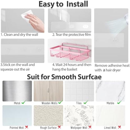 Liuoud 5 Pack Shower Caddy for Inside Shower, Pink Bathroom Decor Set
