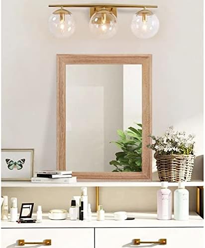 AAZZKANG Rustic Mirrors for Wall Rectangle Wooden Frame Hanging Mirror for Bedroom Bathroom Living Room Entryway Large 20"x16"