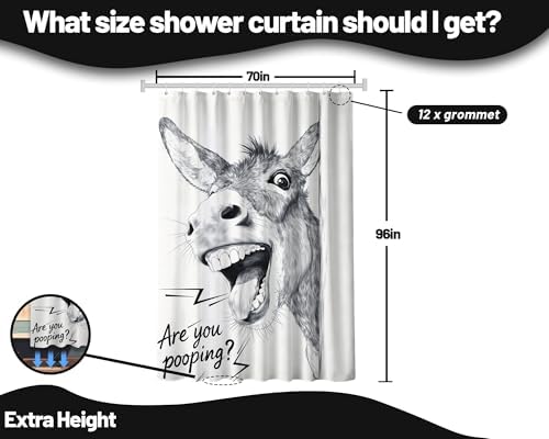 Extra Tall Shower Curtain XL Funny Donkey Cute, 70 x 96 Inchs